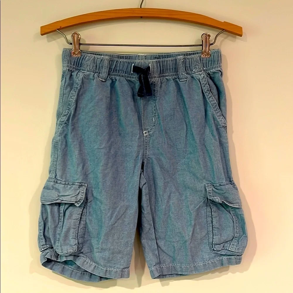 GYMBOREE Boys Youth 12 Chambray Cargo Shorts Cotton Drawstring Pockets